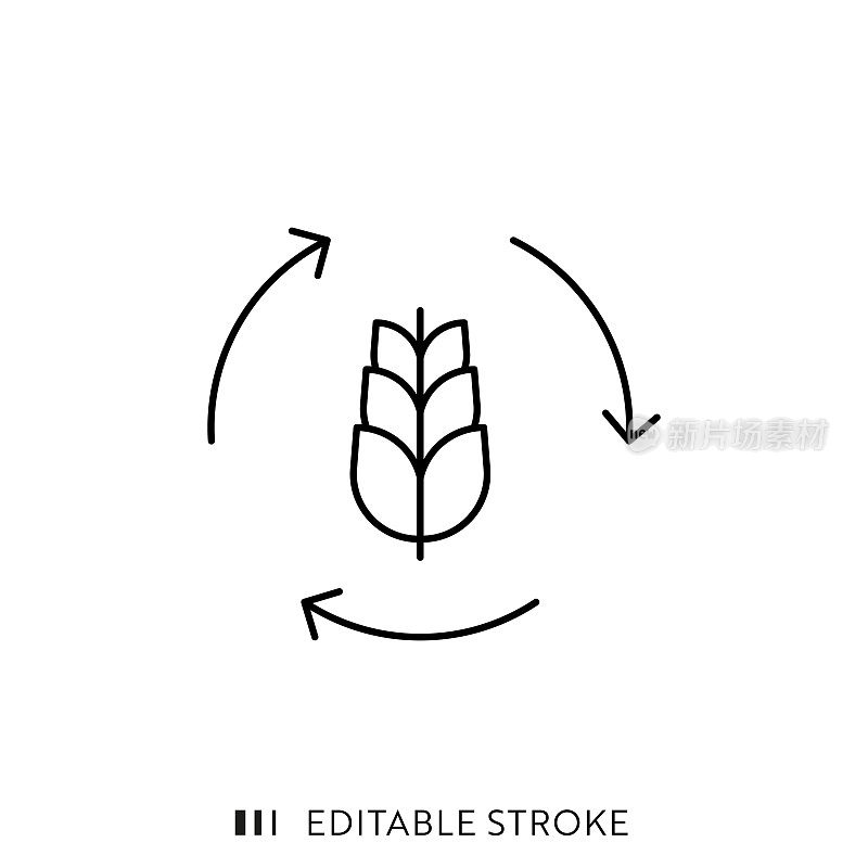 可持续农业线图标设计与可编辑的笔画。适用于信息图表，网页，移动应用程序，UI, UX和GUI设计。